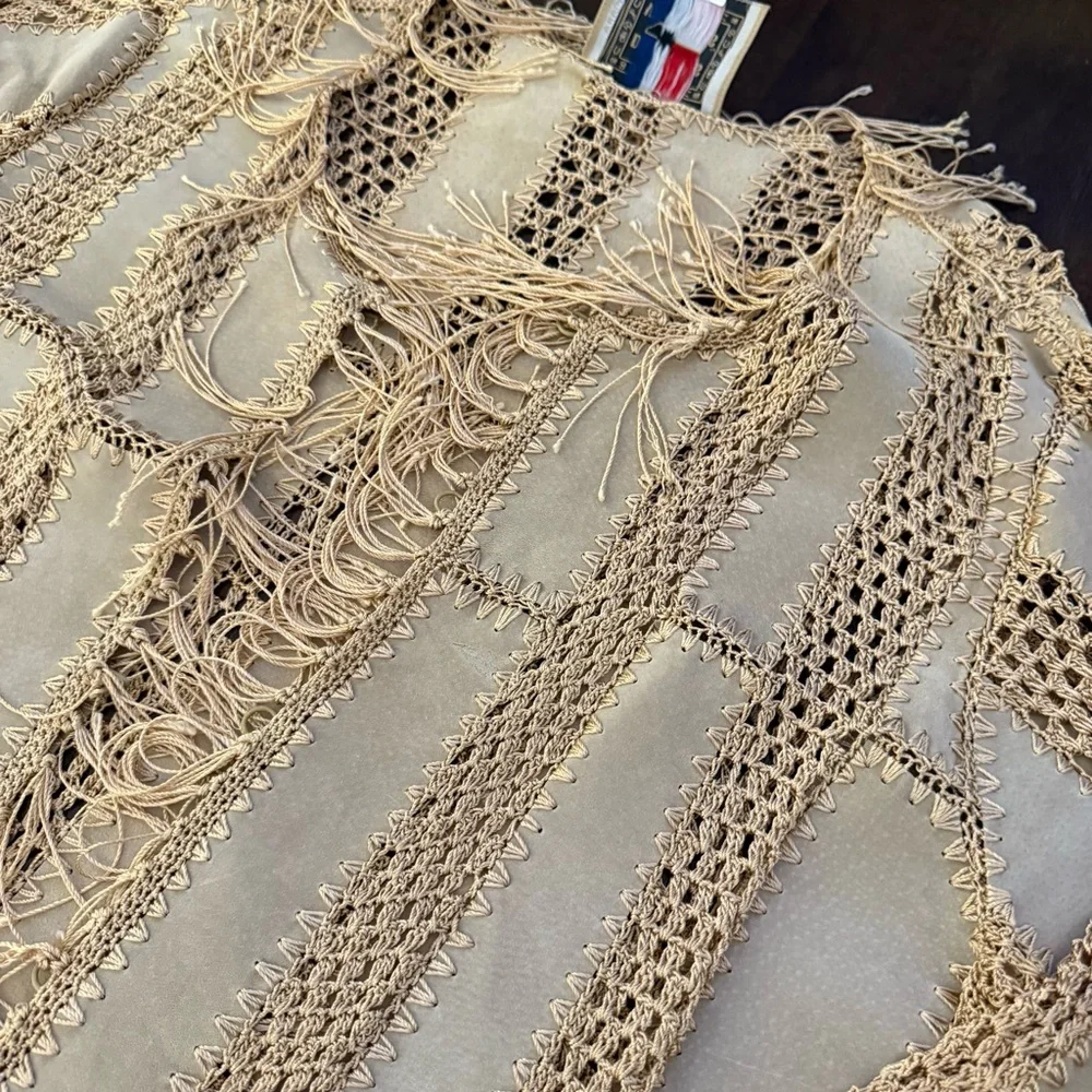 Don’t Mess with Texas Fringe Beige Crochet‎ Cardigan Coat